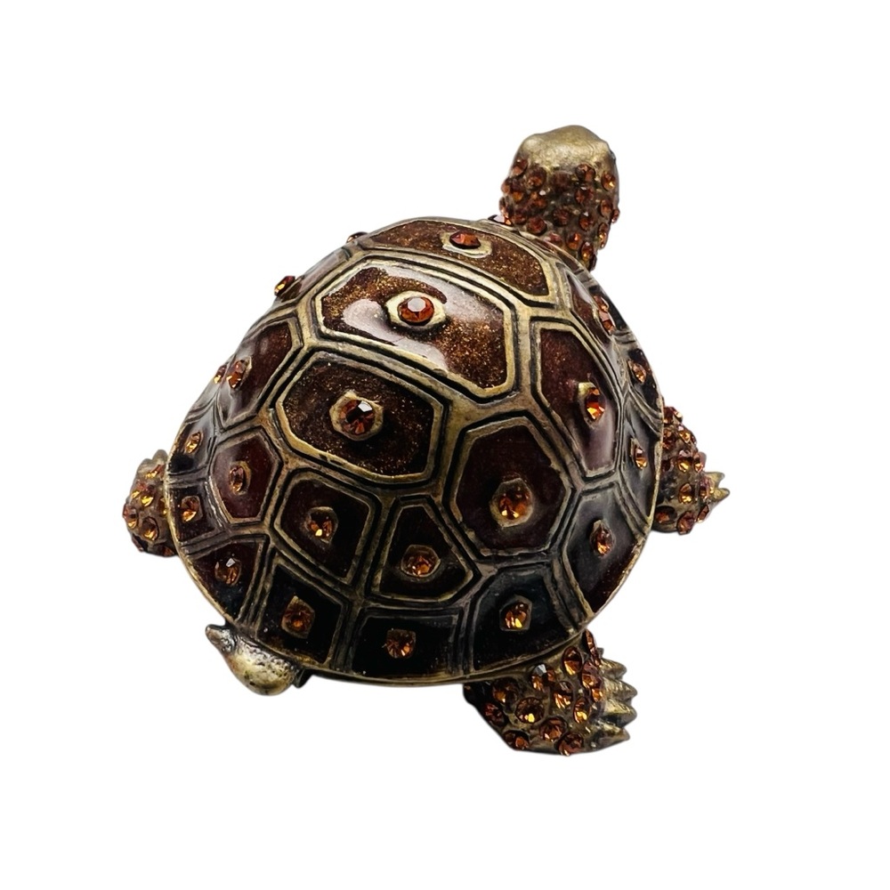 Vintage Crystal Jeweled Turtle Hinged Trinket Box - Picture 4 of 6